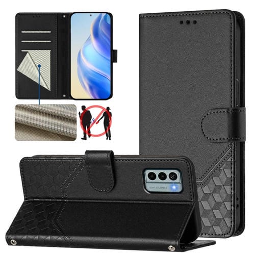 Funda de Cuero Rfid con Relieve en Panal para Nokia G22 (Negra)