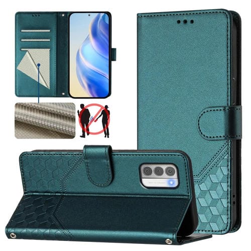 Funda de Cuero Rfid con Relieve en Panal para Nokia G42/G310 (Verde Pavo Real)