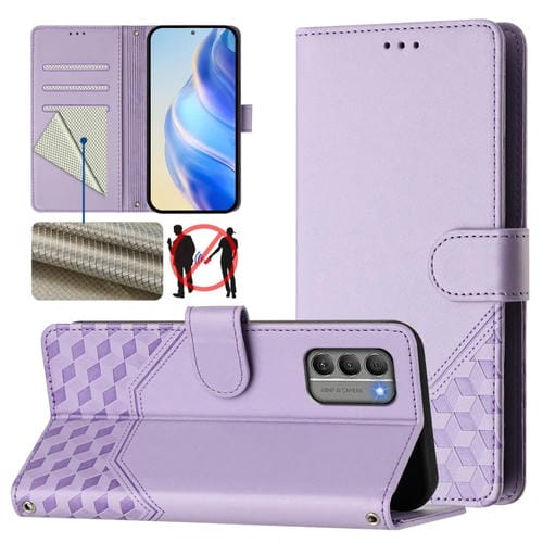Funda de Cuero Rfid con Relieve en Panal para Nokia G400 (Morado Claro)
