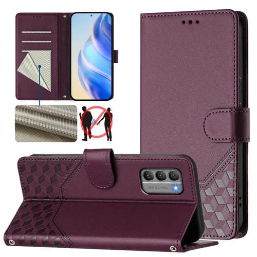 Funda de Cuero Rfid con Relieve en Panal para Nokia G400 (Violeta)