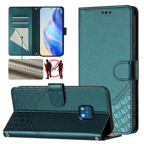 Funda de Cuero Rfid con Relieve en Panal para Nokia Xr20 (Verde Pavo Real)