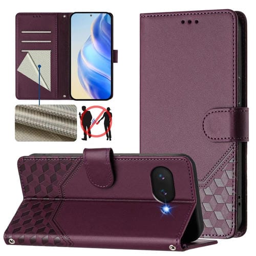 Funda de Cuero Rfid con Relieve en Panal para Google Pixel 9A (Violeta)