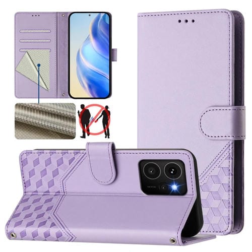 Funda de Cuero Rfid para Teléfono HMD Skyline con Relieve Panal de Abeja (Morado Claro)