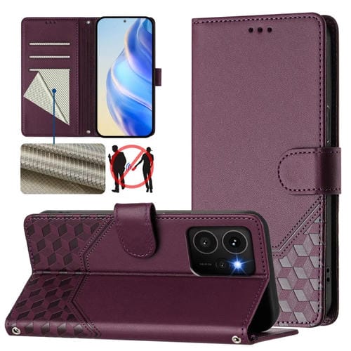 Funda de Cuero Rfid para Teléfono HMD Skyline con Relieve Panal de Abeja (Violeta)