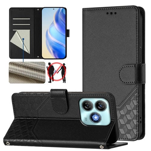Funda de Cuero Rfid con Relieve En Panal para ZTE Blade A75 4G (Negra)