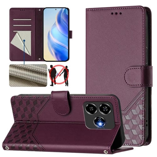 Funda de Cuero Rfid para ZTE Blade V60 Vita/V60 con Diseño Panal de Abeja (Violeta)