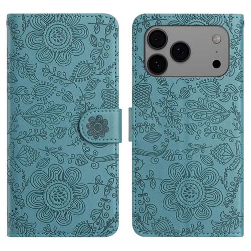 Funda de piel con estampado floral en relieve para iPhone 17 Pro (verde oscuro)