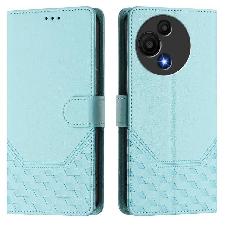 Funda de cuero RFID con relieve de panal para TCL 605/60 SE (verde menta)