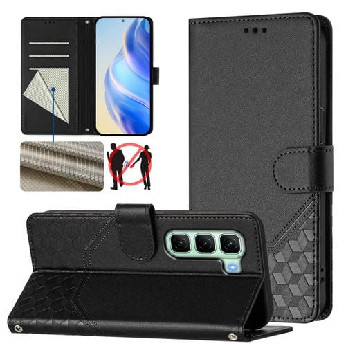 Funda de Cuero Rfid con Relieve en Panal para Infinix Hot 50 4G (Negra)