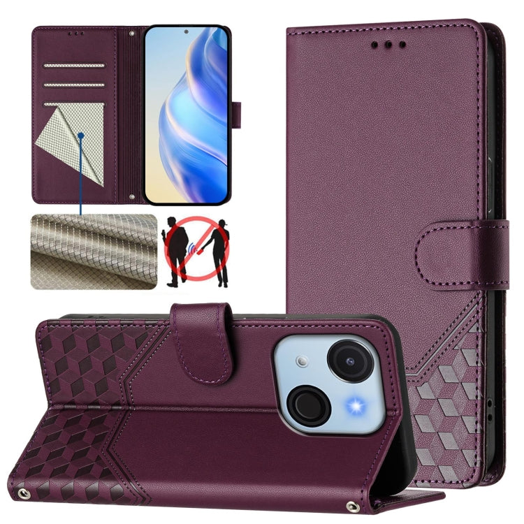 Funda de Cuero Rfid con Relieve en Panal para Teléfono Itel A50C (Violeta)
