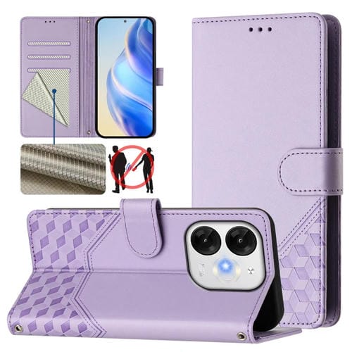 Funda de Cuero Rfid con Relieve en Panal para Teléfono Itel A80 4G (Morado Claro)