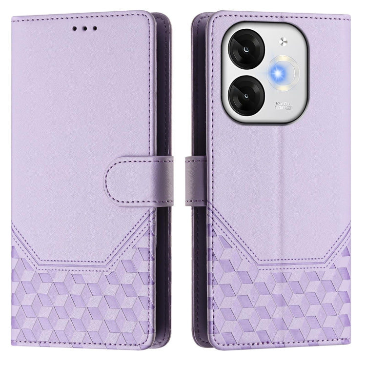 Funda de Cuero Rfid con Relieve en Panal para Teléfono Itel A80 4G (Morado Claro)