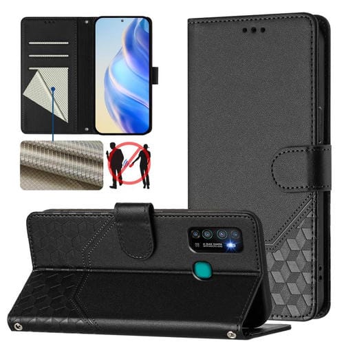 Funda de Cuero Rfid con Relieve en Panal para Tecno Camon 15/15 Air (Negra)