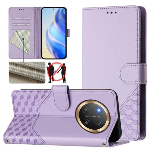 Funda de Cuero Rfid con Relieve en Panal para Honor X9C 5G (Morado Claro)