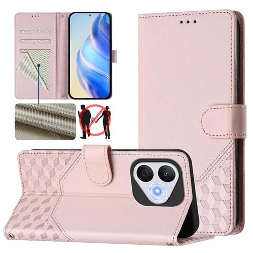 Funda de Cuero con Relieve de Panal RFID para Honor 400 Lite (Rosa)