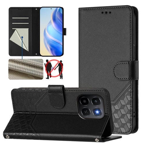 Funda de cuero con relieve de panal RFID para Honor X6c 4G (negra)