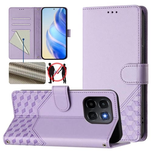 Funda de cuero RFID con relieve de panal para Honor X6c 4G (morado claro)