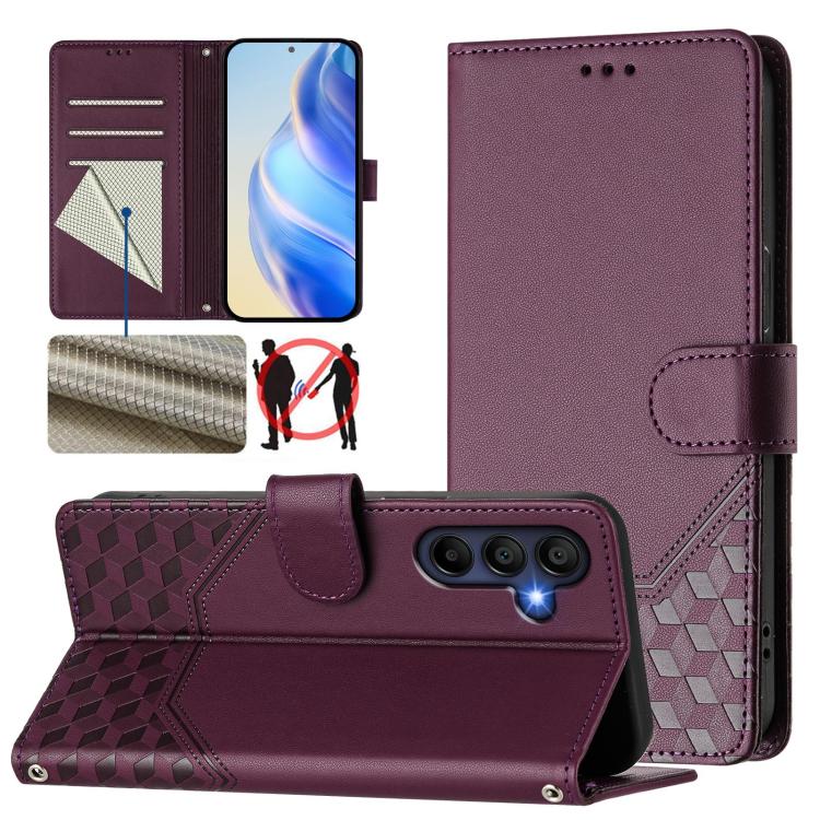 Funda de piel con relieve de panal RFID para Samsung Galaxy A17 4G (violeta)