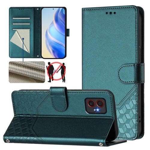 Funda de piel con relieve de panal RFID para Samsung Galaxy XCover7 Pro (verde pavo real)