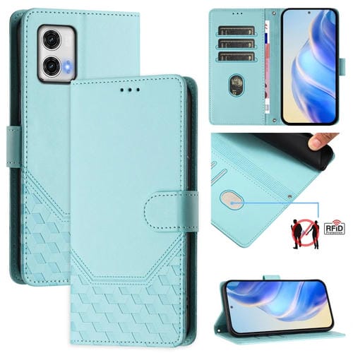 Funda de Cuero Rfid con Relieve en Panal para Motorola Moto G73 5G (Verde Menta)