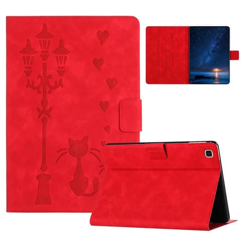 Funda Cuero para Tablet Samsung Galaxy Tab S5E Diseño Gato (Rojo)
