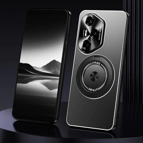 Funda de Metal Esmerilado con Soporte Giratorio para Honor 300 Pro (Negro)