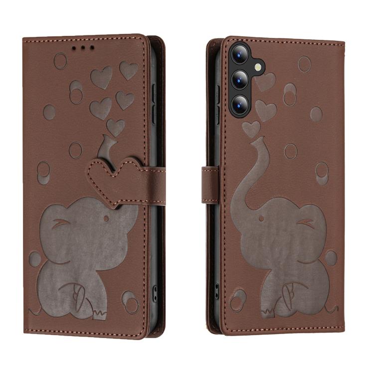 Funda de piel con relieve de elefante para Samsung Galaxy A17 5G / A26 5G (marrón)
