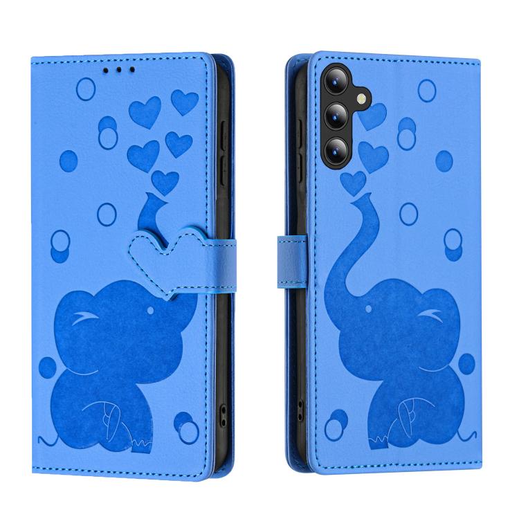 Funda de piel con relieve de elefante para Samsung Galaxy S25 FE 5G (azul)