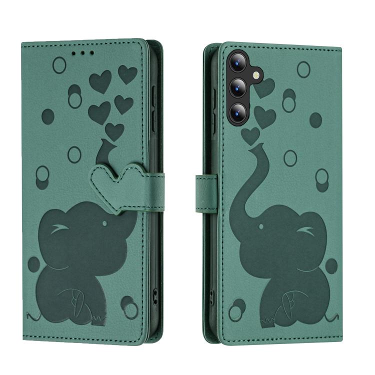 Funda de piel con relieve de elefante para Samsung Galaxy S25 FE 5G (verde)