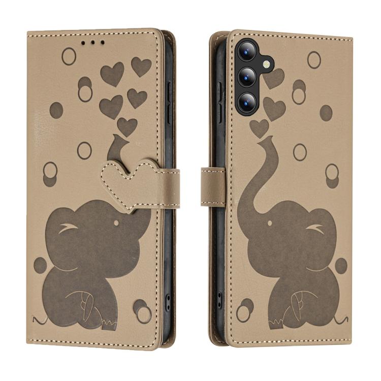Funda de piel con relieve de elefante para Samsung Galaxy S25 FE 5G (caqui)