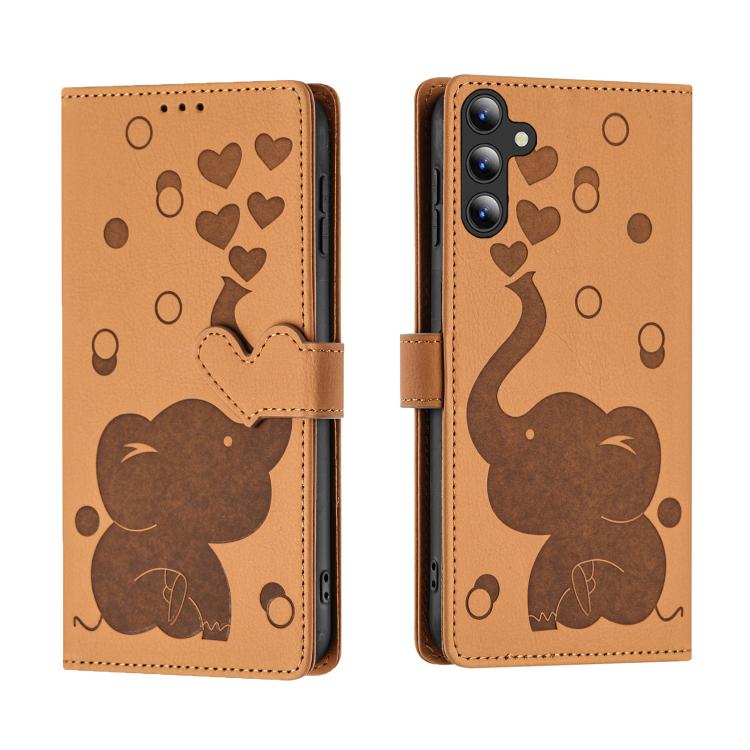 Funda de piel con relieve de elefante para Samsung Galaxy S25 FE 5G (amarilla)