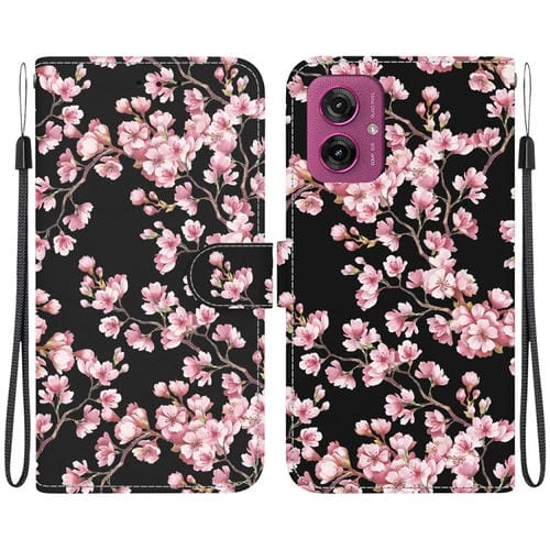 Funda de Cuero para Motorola Moto G55 con Dibujo de Colores y Textura de Cristal (Flor de Ciruelo)