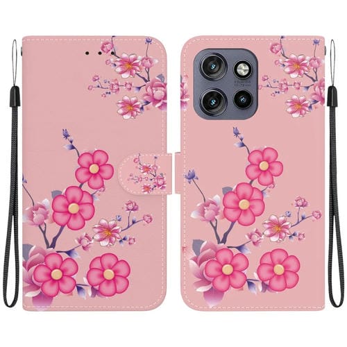 Funda de Cuero con Dibujo y Textura de Cristal para Motorola Edge 50 Neo 5G (Flores de Cerezo)