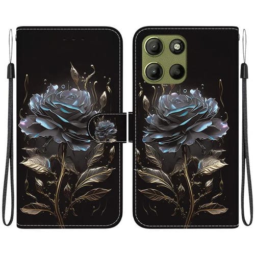 Funda de Cuero con Dibujo y Textura de Cristal para Motorola Moto G15 (Rosa Negra)