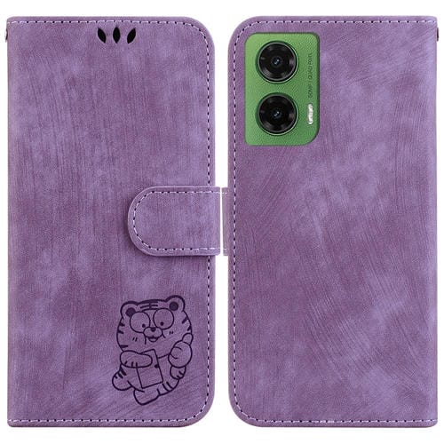 Funda de Cuero con Relieve de Tigre para Motorola Moto G35 (Morado)