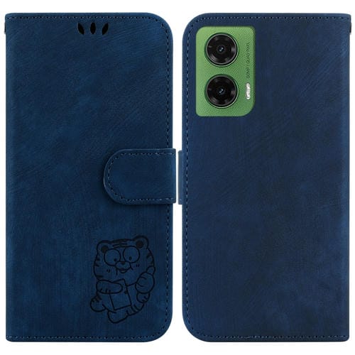 Funda de Cuero con Relieve de Tigre para Motorola Moto G35 (Azul Oscuro)
