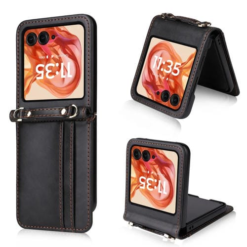 Funda Plegable de PU con Tarjetero Tipo Bandolera para Motorola Razr 50 (Negra)
