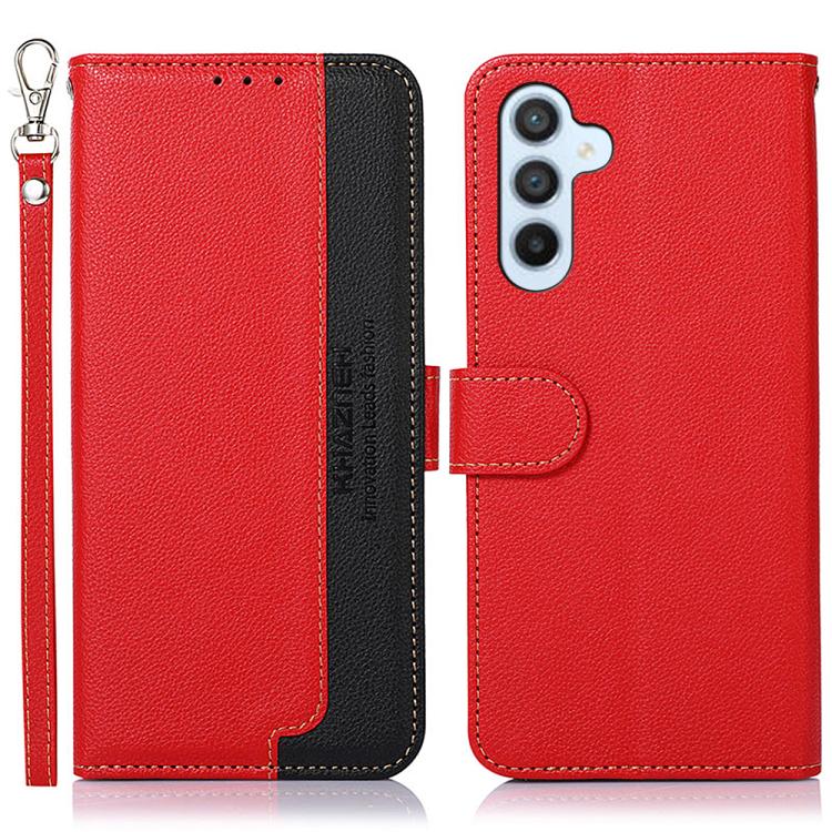 Funda de cuero con textura de lichi KHAZNEH RFID para Samsung Galaxy S25 FE 5G (roja)