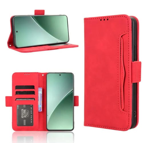 Funda De Piel Con Textura De Becerro Y Ranuras Para Tarjetas Para Xiaomi 15 (Roja)