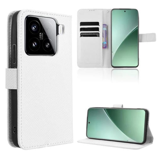 Funda De Cuero Con Textura De Diamante Para Xiaomi 15 (Blanca)