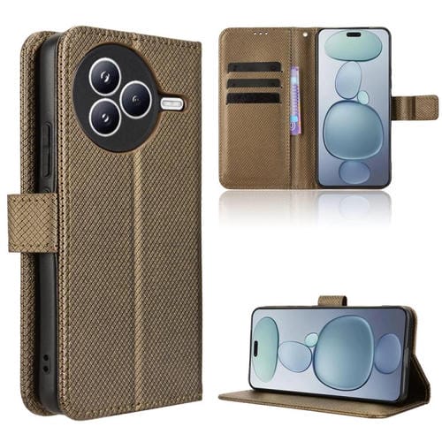 Funda de cuero con textura de diamante para Xiaomi Civi 5 Pro 5G (marrón)