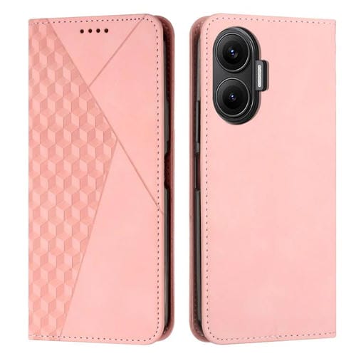 Funda de cuero magnética con textura de diamante para Xiaomi Poco F7 (oro rosa)