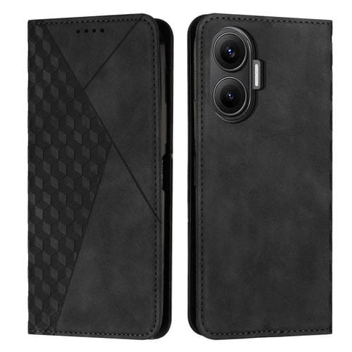 Funda de cuero magnética con textura de diamante para Xiaomi Poco F7 (negro)