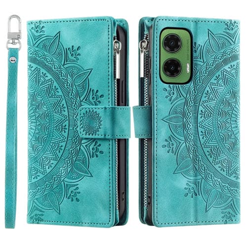 Funda de Cuero con Cremallera y Múltiples Tarjetas para Motorola Moto G35 (Verde)
