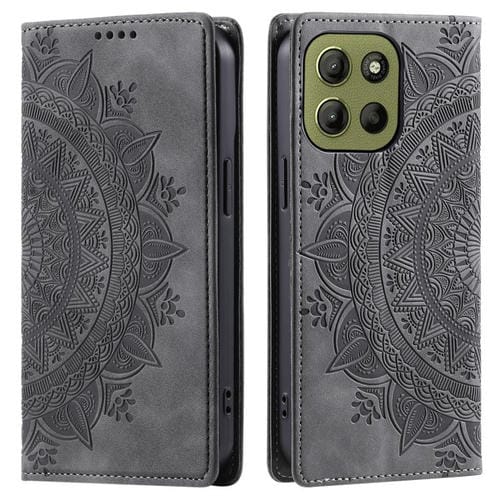 Funda de Cuero Magnética con Relieve Totem para Motorola Moto G15 (Gris)