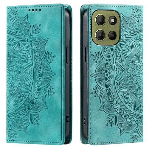 Funda de Cuero Magnética con Relieve Totem para Motorola Moto G15 (Verde)