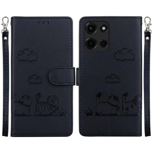 Funda de Cuero RFID con Diseño de Gatos para Motorola Moto G 5G (2025) (Negra)