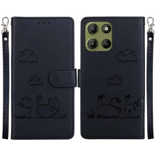 Funda de Cuero Rfid para Motorola Moto G15 con Diseño de Gatos (Negra)