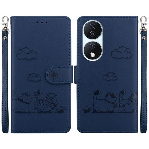 Funda de Cuero Rfid para Honor X7B y Play 50 Plus con Diseño de Gatos (Azul)