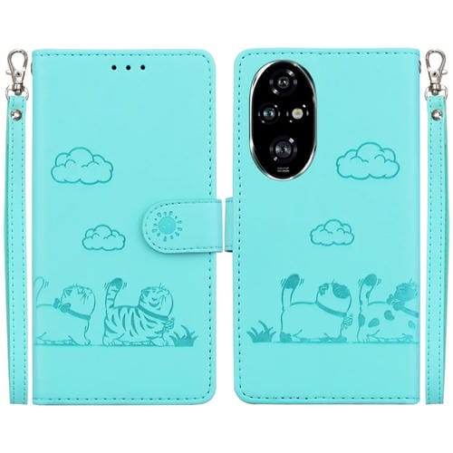 Funda de Cuero Rfid para Honor 200 Pro 5G con Diseño de Gatos (Verde)